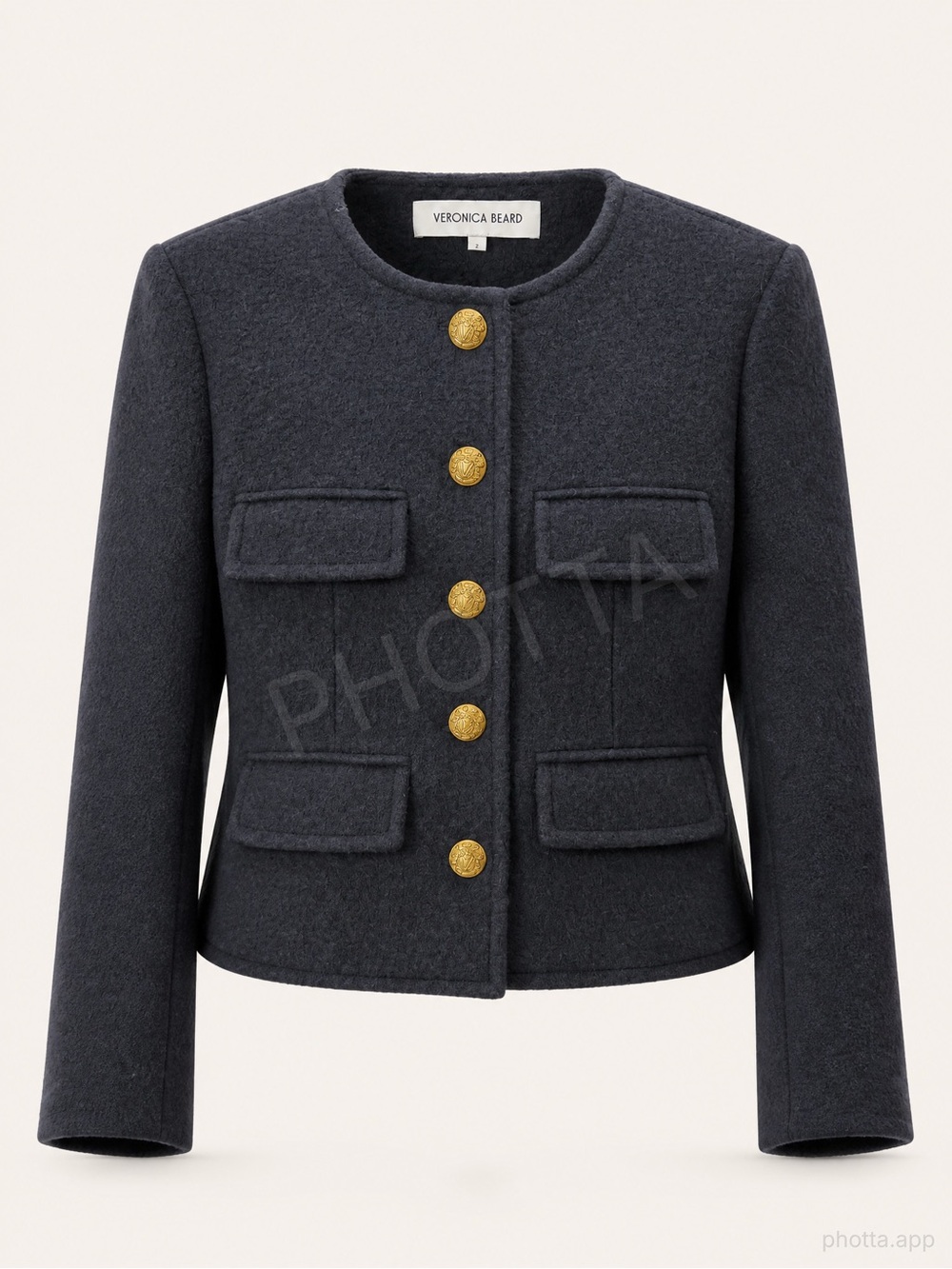 Veronica Beard Navy Blue Wool Jacket with Gold Buttons